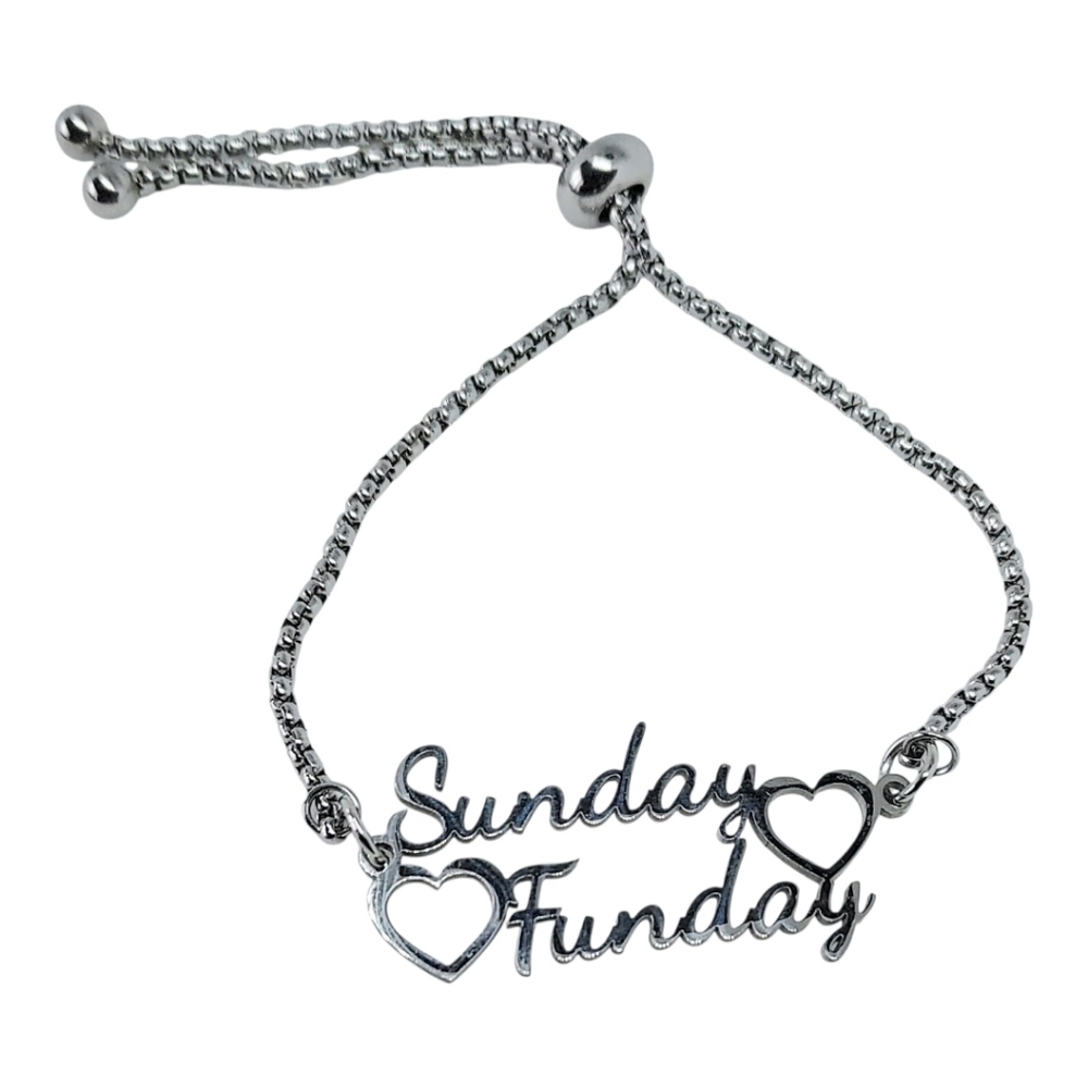 Bracelet Sunday Funday Custom Made Silver With Velvet Pouch NEW